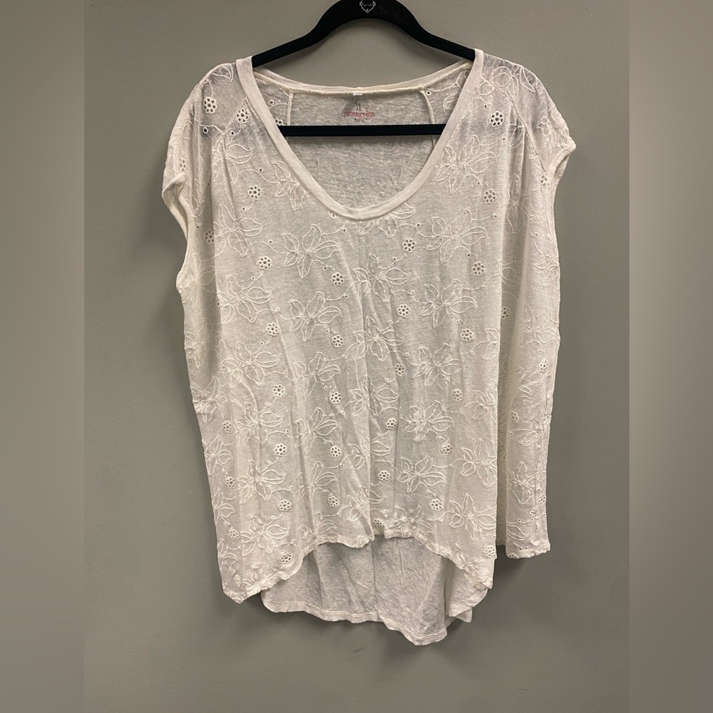 Pete & Greta Johnny Was White 100% Linen Floral Embroidered Top Size M